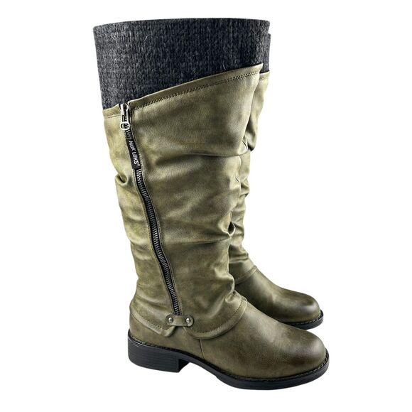 Muk Luks Womens Bianca Riding Boots Size 7 Green Faux Leather Knee High Side Zip - Picture 1 of 13